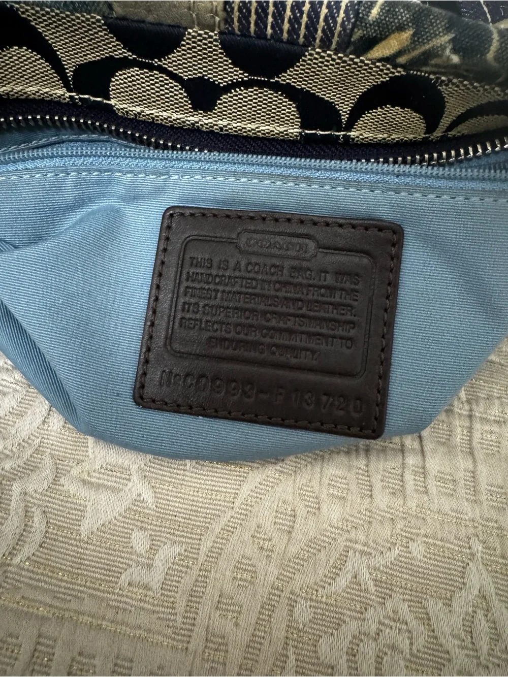 Coach Patchwork Shoulder Bag in Blue and Cream Tones ON HOLD
